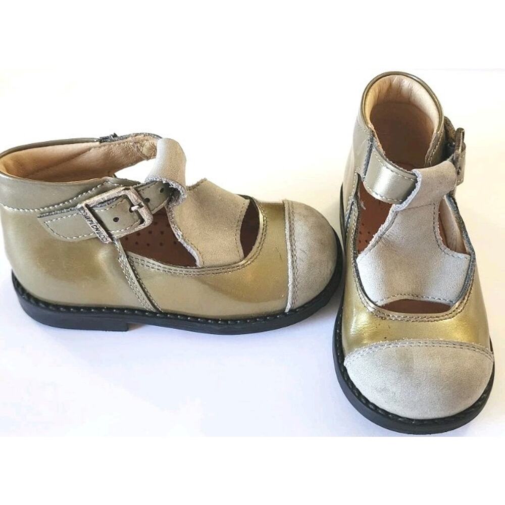 Girls Toddler Gold Suede Leather Italy Italia Size 21 Dress Shoes Leather US 5.5